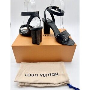 Louis Vuitton Silhouette Heeled Sandals Leather with Monogram Canvas EU 38 US8